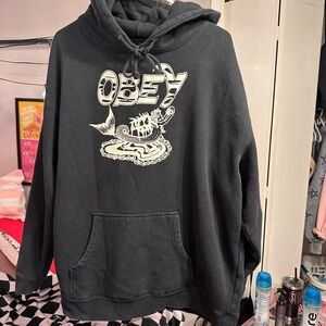 Obey Black Hoodie with Graphic Design